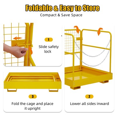 Forklift Safety Cage 36"x36" for 1 or 2 People, Forklift Man Basket 1200 Lbs, Foldable Forklift Work Platform for Changing Lights, Painting, Roof
