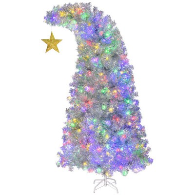 6ft Silver Christmas Tree with 300 Multi-Color LED Lights Indoor Outdoor Decoration