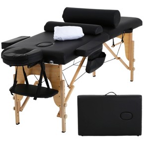 BestMassage Massage Bed Portable 2 Fold Massage Table with Towel Hanger Oil Pouch Half & Round Bolsters - 1 of 4