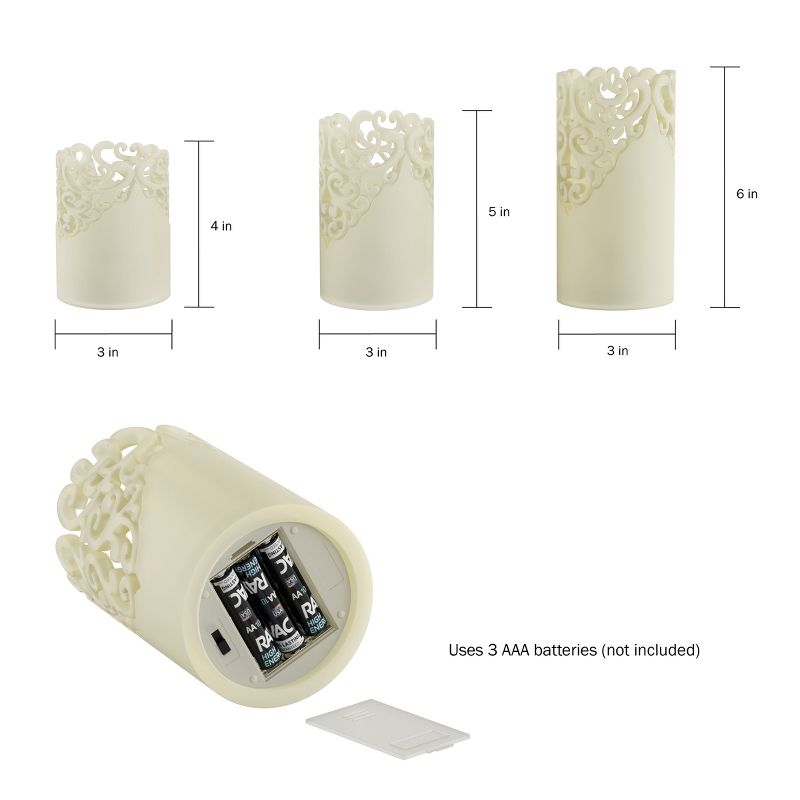 Hastings Home Lace-Detailed Flameless Remote-Controlled Candles - Vanilla Scented, Set of 3, 3 of 9