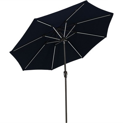 Sunnydaze Outdoor Solution-Dyed Sunbrella Pool Patio Umbrella with Solar LED Light Bars and Tilt - 9' - Navy Blue