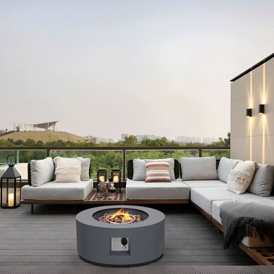 UPHA 28-inch Outdoor Round Fire Pit Table Propane for Outside Patio with Tank Cover
