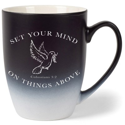 Elanze Designs Set Your Mind On Things Above Colossians 3:2 Two Toned Ombre Matte Black and White 12 ounce Ceramic Stoneware Coffee Cup Mug