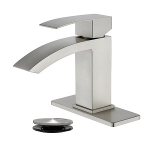 Cobbe Single Handle Bathroom Sink Faucet for Vanity Single-Hole Installation with Low-Arc Spout and Pop-Up Drain Brushed Nickel - 1 of 4