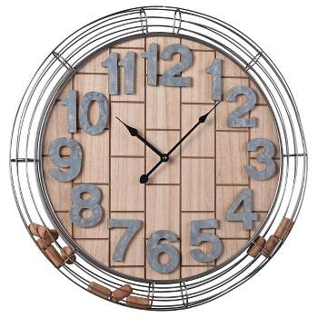 Wooden and Metal Wall Clock with Wine Cork Storage Brown - StyleCraft