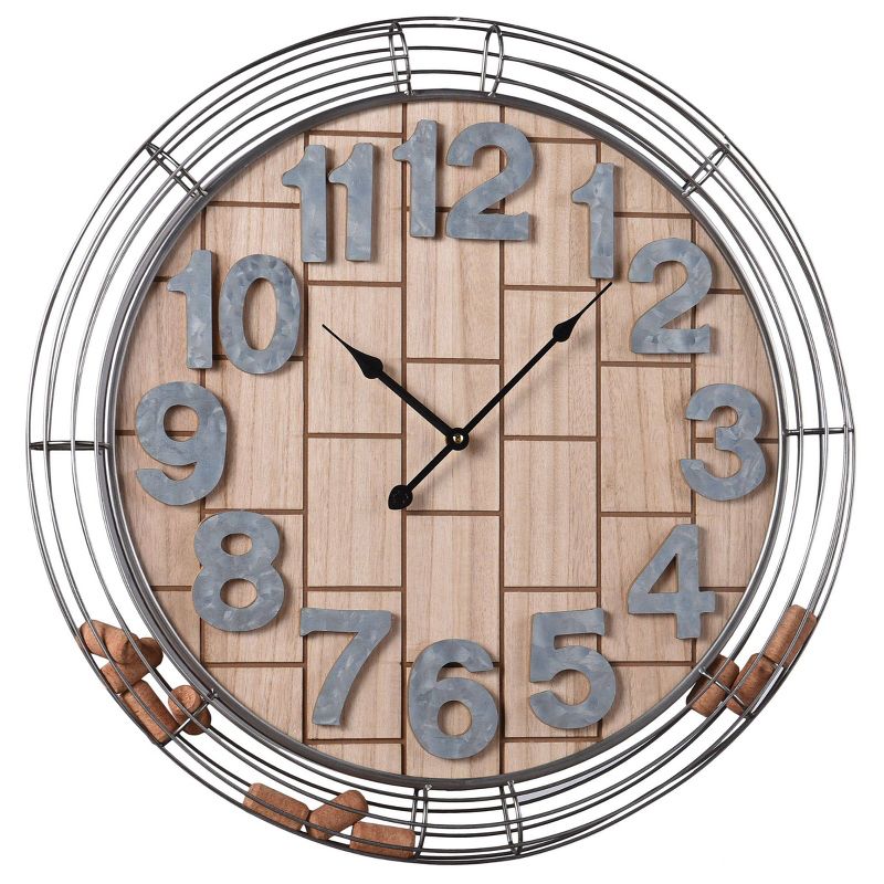 Wooden and Metal Wall Clock with Wine Cork Storage Brown - StyleCraft, 1 of 8