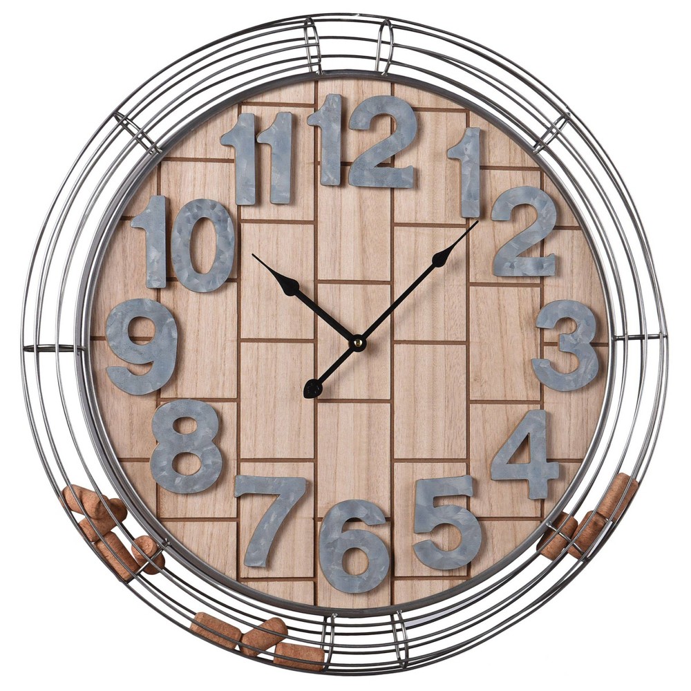 Photos - Wall Clock Wooden and Metal  with Wine Cork Storage Brown - StyleCraft