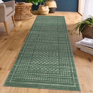 Machine Washable Runner Rug Checkered Waffle Print Area Rug Non Slip Carpet Soft Non Shedding Low Pile Thin Stain Resistant Throw Rugs for Hallway - 1 of 4