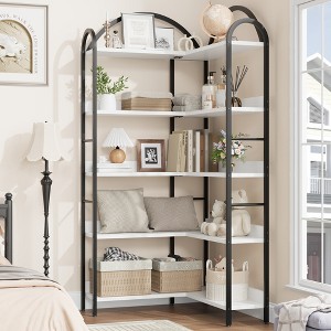 Corner Bookshelf Bookcase, 5 Tier L Shaped Corner Bookshelf, Large Metal Frame Bookshelf, Etagere Display Rack Shelf for Living Room Bedroom - 1 of 4