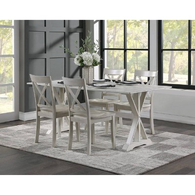 Jamestown Antique White Cross Back Wood Dining Chairs, Set of 2