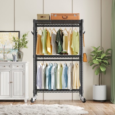 VIPEK Black Heavy Duty Rolling Garment Rack with Adjustable Shelves