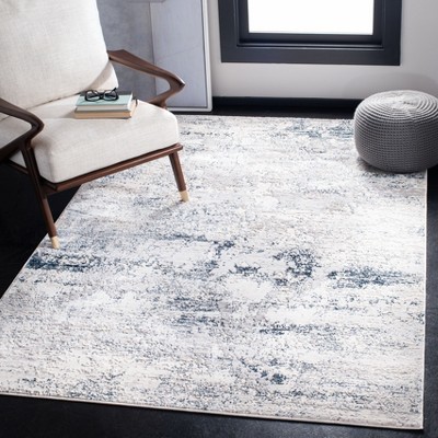 Cream and Navy Abstract Wool Synthetic Area Rug, 3' x 5'