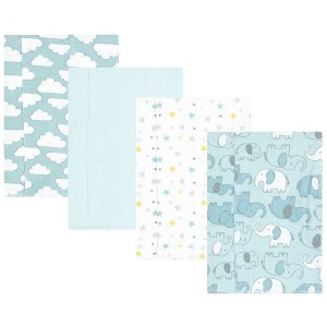 Hudson Baby Infant Boy Cotton Flannel Burp Cloths, Boy New Elephant 4-Pack, One Size - 1 of 4
