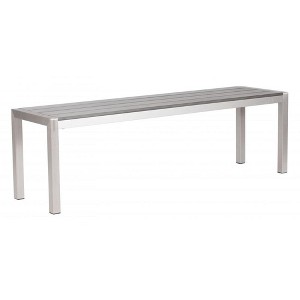 Double Bench 17.7"H Gray & Silver – Brushed Metal Frame with Faux Wood Polyethylene Top, Modern Outdoor Seating by Zuo Modern - 1 of 4
