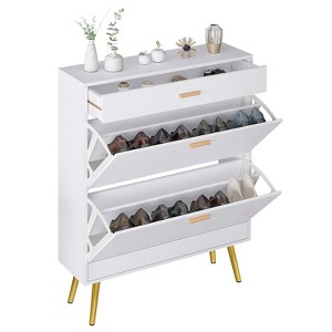 Karl Home 2 Flip Drawers and 1 Sorage Drawer White Particle Board 22.83in. W Shoe Cabinet - 1 of 4