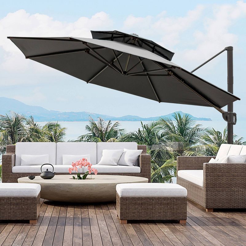 11.5&#39; Round Double-Top Cantilever Umbrella, Aluminum Frame, UV-Resistant Polyester, Adjustable Crank System - Crestlive Products, 3 of 10