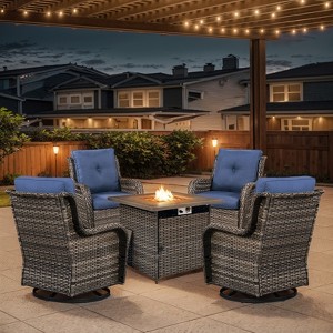 POCASSY Patio Furniture Set with 30" Propane Fire Pit Table, Patio Swivel Rocking Glider Chairs Set of 4 with PE Wicker and Square Firepit Table - 1 of 4