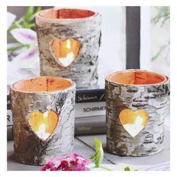 Northlight Valentine's Day 12" x 12" Prelit LED Flickering Rustic Birch Wood Candles Canvas Wall Art
