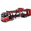 Mercedes-Benz Actros Open Car Hauler Red and Black with White and 1990 Mercedes-Benz 190E Red 1/64 Diecast Models by Maisto - 2 of 3