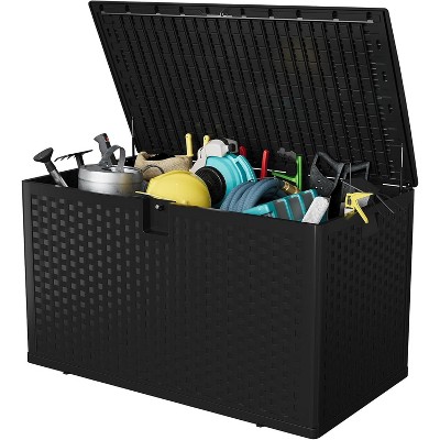 Resin Outdoor Storage Box,Waterproof Plastic Deck Box with Lockable Lid,Weather Resistant Outdoor Storage Container for Yard Porch Patio