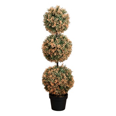 Nearly Natural 3-ft UV Resistant Autumn Triple Ball Boxwood Artificial Fall Topiary Tree with 30 Warm White LED Lights (Indoor/Outdoor)