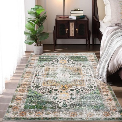 GAOMON Washable Rug Vintage Floral Medallion Area Rug Non Slip Low Pile Rug Soft Throw Floor Cover for Living Room Bedroom