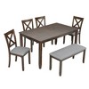 6 Piece Dining Table Set, Rectangular Wooden Dining Table with 4 Upholstered Chairs and Bench, Solid Wood Frame Kitchen Furniture-- Frevyn - 3 of 4