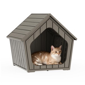 MooxvMoo Cabin-Style Cat House,Waterproof Resin Shelter for Indoor & Outdoor Use, Durable & Easy to Assemble Cozy Pet Bed - 1 of 4
