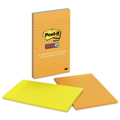 Post-it Pads in Rio de Janeiro Colors Lined 5 x 8 45-Sheet 4/Pack 5845SSUC
