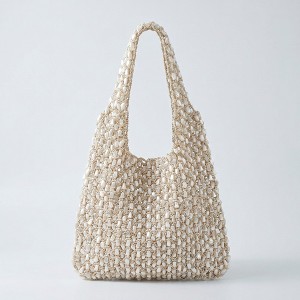 Alilang Women's Beaded Shoulder Bag with Macrame Open Weave Double