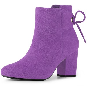 Perphy Women's Round Toe Lace Up Side Zipper Chunky High Heels Ankle Boots - 1 of 3