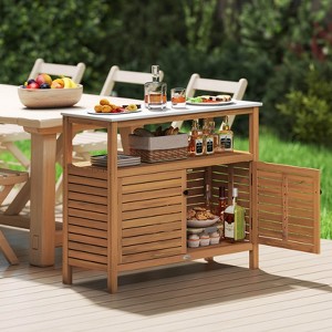 Costway Patio Wood Storage Cabinet with Marble-Like Countertop, Open Shelf & 2 Doors - 1 of 4