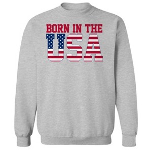 Americana Men's Born In The Usa Flag Logo Black Long Sleeve Graphic Cotton Pullover Sweatshirt - 1 of 4
