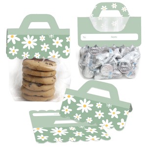 Big Dot of Happiness Sage Green Daisy Flowers - DIY Floral Party Clear Goodie Favor Bag Labels - Candy Bags with Toppers - Set of 24 - 1 of 4