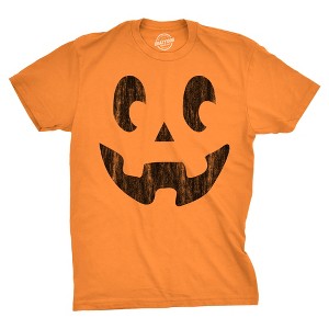 Mens Side Eye Steve Pumpkin T Shirt Funny Halloween Jack O Lantern Weird Smile Tee For Guys - Crazy Dog Men's T Shirt - 1 of 4