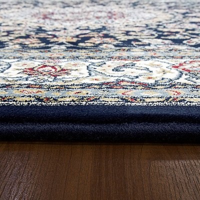 Hand-Knotted Blue and Ivory Synthetic Rectangular Rug 5'3" x 7'7"