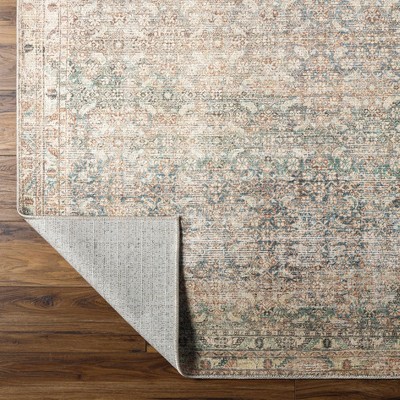 Marlene Damask Light Green and Beige Polyester Runner Rug