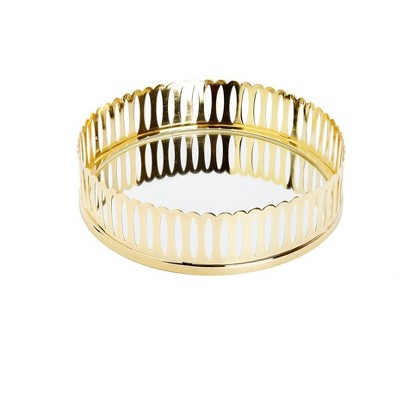 Classic Touch Gold Loop Design Round Mirror Tray , 13.75"D