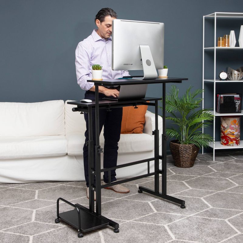 Black Rolling Sitting/Standing Desk with Side Storage - Mind Reader, 2 of 13