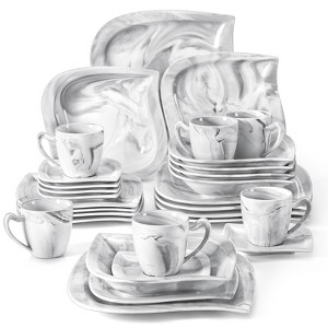 vancasso 30 Pieces Marble Grey Dinnerware Set, Service For 6 Person, Porcelain Dinnerware, Dinner Plate, Dessert Plate, Soup Plate, Cup And Saucer Set - 1 of 4