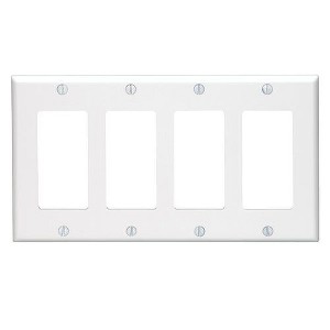 Leviton Decora 4-Gang Smooth Plastic Rocker Decorator Wall Plate, White - 1 of 1