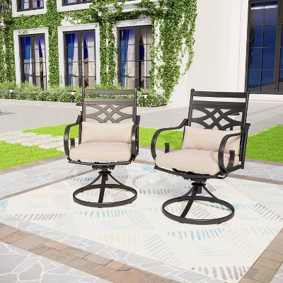 2pk Steel Patio 360 Swivel Padded Arm Chairs With Sling Seat