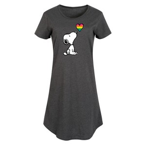 Women's - Peanuts - Snoopy Rainbow Heart Graphic T-shirt Dress - 1 of 4