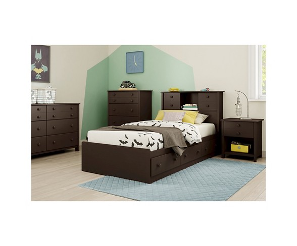 Little Smileys Twin Bookcase Headboard with Sliding Doors - 39''- Espresso - South Shore