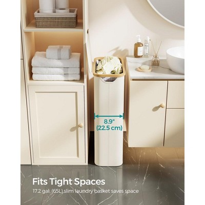 Cream White Collapsible Laundry Hamper with Bamboo Lid