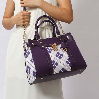 MKF Collection Satchel Bag Women’s Plaid Vegan Leather Set with Wallet, Christine | MKF Collection by Mia K - Purple — фото 3