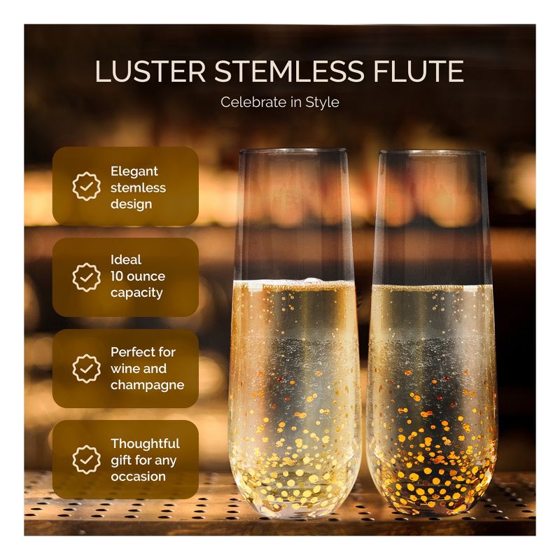 American Atelier Luster Stemless Flute Set of 6 Made of Glass, Confetti Design, Champagne Wine Glasses for Rose and Mimosas, Cocktail Glass Set, 2 of 7
