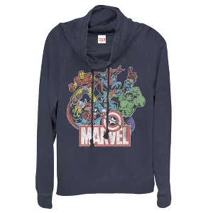 Juniors Womens Marvel Classic Hero Collage Cowl Neck Sweatshirt - 1 of 3