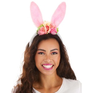 HalloweenCostumes.com One Size Fits Most  Women  Whimsical Floral Bunny Ears Headband, White/Pink/Orange - 1 of 1