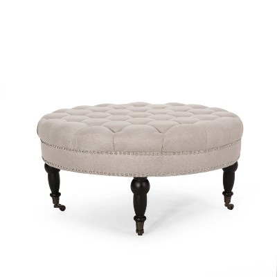 NicBex Modern 35" Round Ottomans Wood Footstools with Button Tufted and Casters for Bedroom and Living Room